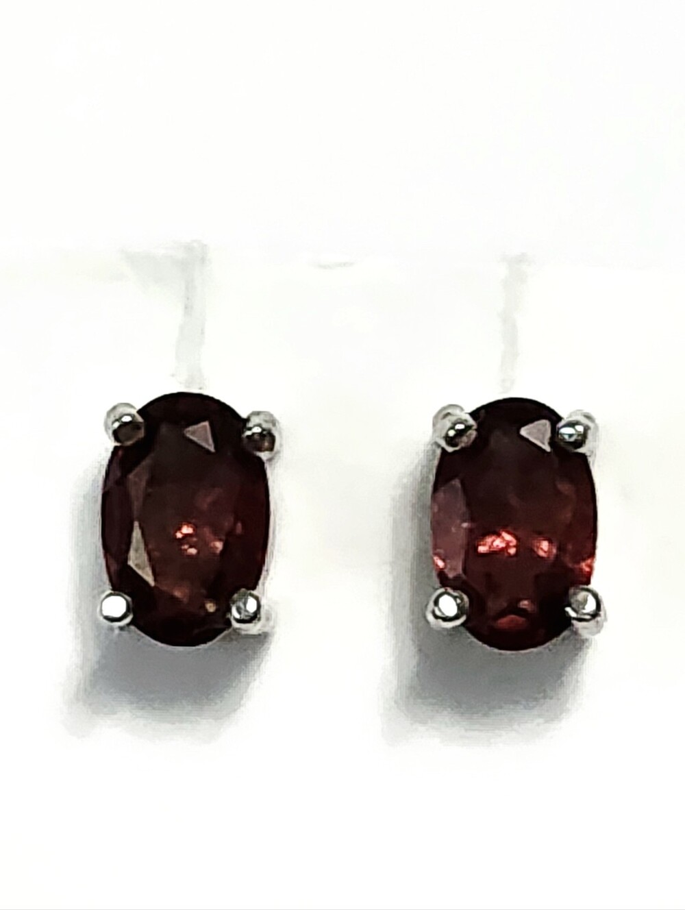 0.50 ct Garnet Sterling Silver Oval Solitaire Stud Earrings